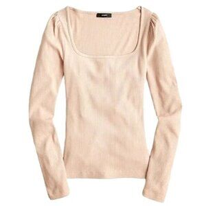 J Crew Shirt Women XXS Pink Taupe Ribbed Stretch Cotton Square‎ Neck Tee